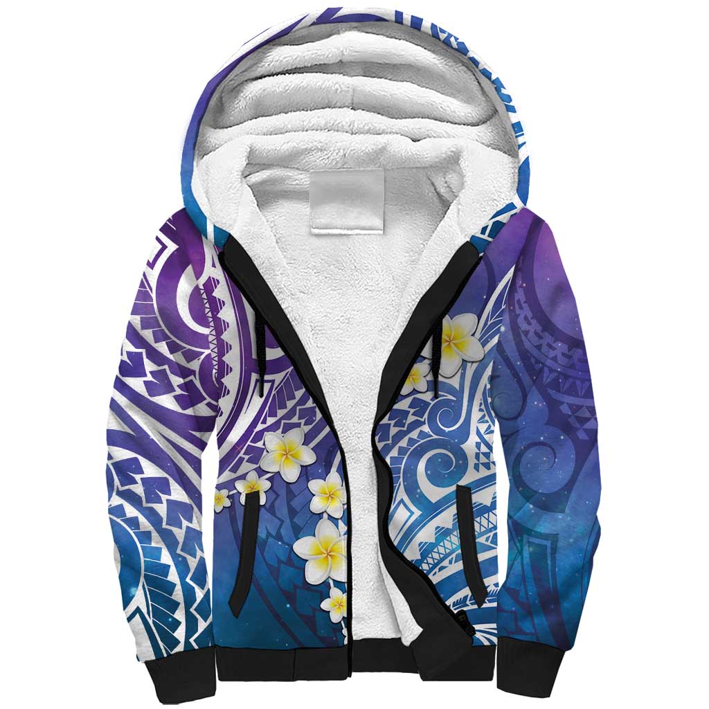 Plumeria With Galaxy Polynesian Tattoo Pattern Sherpa Hoodie LT05 Unisex Galaxy - Polynesian Pride