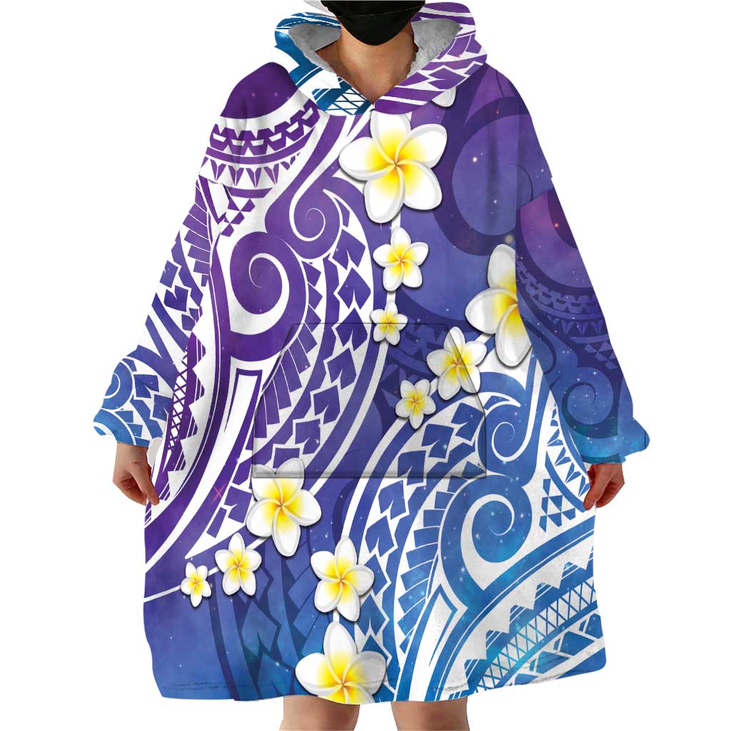 Plumeria With Galaxy Polynesian Tattoo Pattern Wearable Blanket Hoodie LT05 - Polynesian Pride