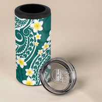 Plumeria With Teal Polynesian Tattoo Pattern 4 in 1 Can Cooler Tumbler