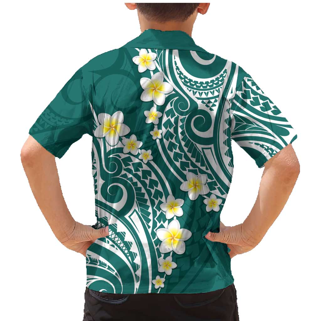 Plumeria With Teal Polynesian Tattoo Pattern Family Matching Mermaid Dress and Hawaiian Shirt LT05 - Polynesian Pride