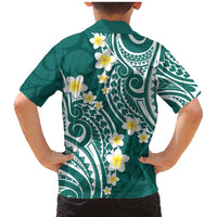 Plumeria With Teal Polynesian Tattoo Pattern Family Matching Mermaid Dress and Hawaiian Shirt LT05 - Polynesian Pride