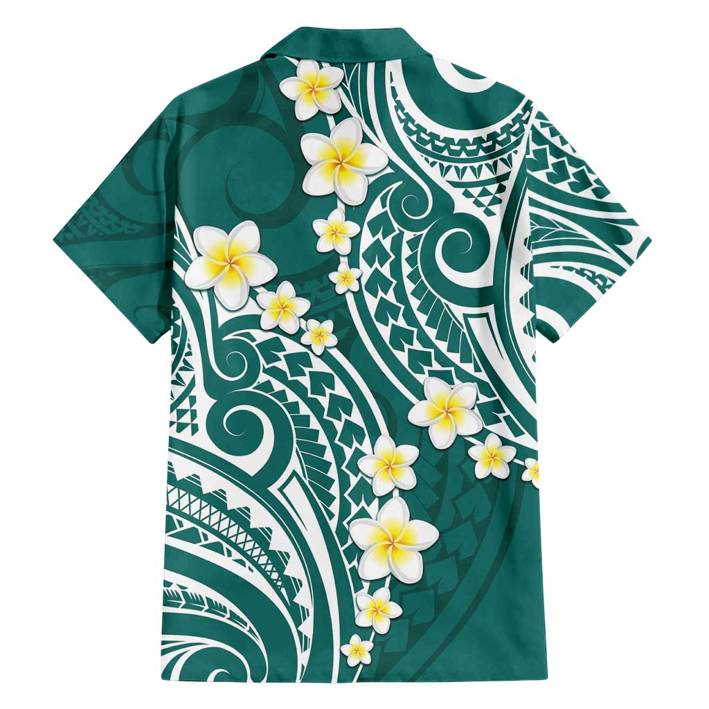 Plumeria With Teal Polynesian Tattoo Pattern Family Matching Off Shoulder Maxi Dress and Hawaiian Shirt LT05 - Polynesian Pride
