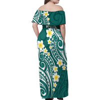 Plumeria With Teal Polynesian Tattoo Pattern Family Matching Off Shoulder Maxi Dress and Hawaiian Shirt LT05 - Polynesian Pride