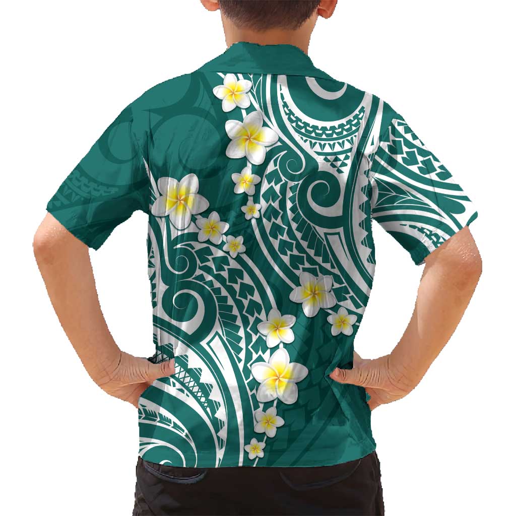 Plumeria With Teal Polynesian Tattoo Pattern Family Matching Summer Maxi Dress and Hawaiian Shirt LT05 - Polynesian Pride