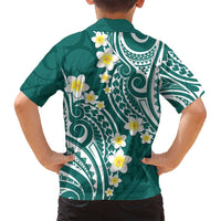 Plumeria With Teal Polynesian Tattoo Pattern Family Matching Tank Maxi Dress and Hawaiian Shirt LT05 - Polynesian Pride
