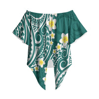 Plumeria With Teal Polynesian Tattoo Pattern Off Shoulder Wrap Waist Top LT05 Teal - Polynesian Pride