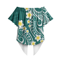 Plumeria With Teal Polynesian Tattoo Pattern Off Shoulder Wrap Waist Top LT05 - Polynesian Pride