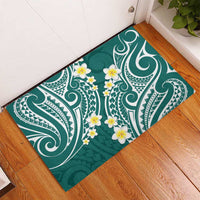 Plumeria With Teal Polynesian Tattoo Pattern Rubber Doormat