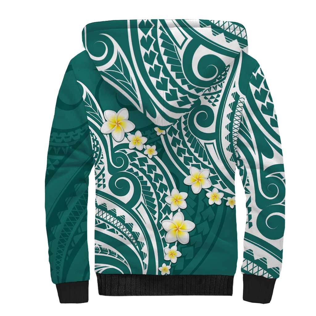 Plumeria With Teal Polynesian Tattoo Pattern Sherpa Hoodie LT05 - Polynesian Pride