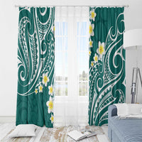 Plumeria With Teal Polynesian Tattoo Pattern Window Curtain