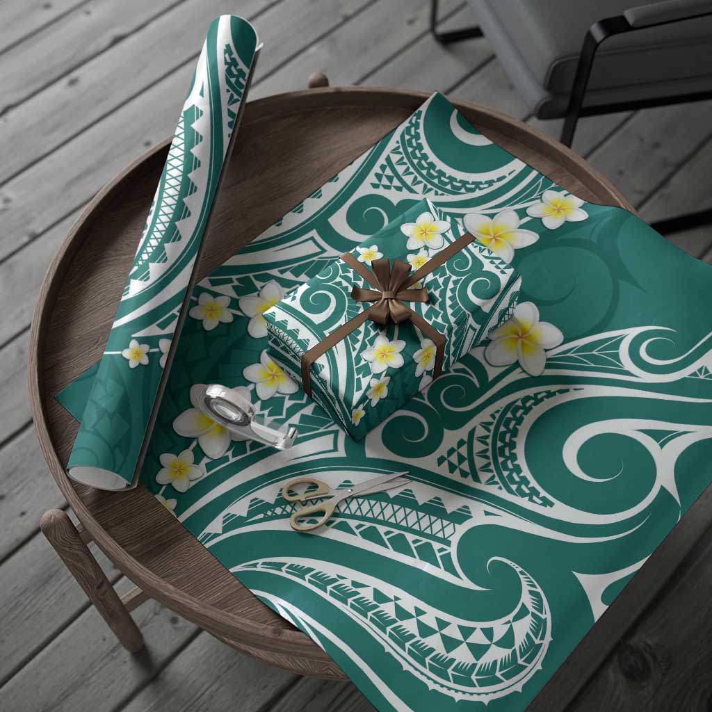 Plumeria With Teal Polynesian Tattoo Pattern Wrapping Paper - Polynesian Pride