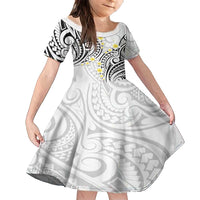 Plumeria With White Polynesian Tattoo Pattern Family Matching Long Sleeve Bodycon Dress and Hawaiian Shirt LT05 Daughter's Dress White - Polynesian Pride