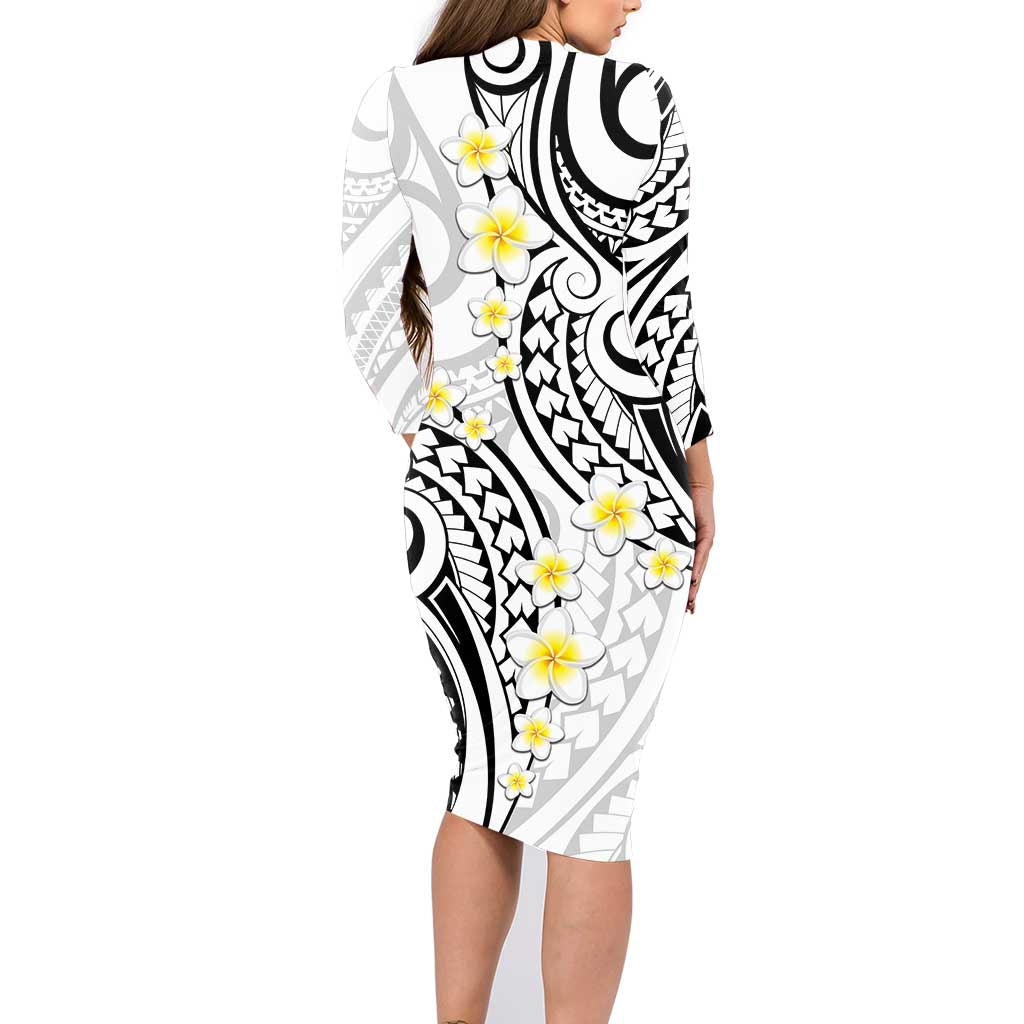 Plumeria With White Polynesian Tattoo Pattern Family Matching Long Sleeve Bodycon Dress and Hawaiian Shirt LT05 - Polynesian Pride