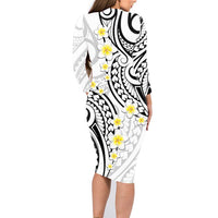 Plumeria With White Polynesian Tattoo Pattern Family Matching Long Sleeve Bodycon Dress and Hawaiian Shirt LT05 - Polynesian Pride