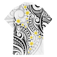 Plumeria With White Polynesian Tattoo Pattern Family Matching Off The Shoulder Long Sleeve Dress and Hawaiian Shirt LT05 - Polynesian Pride