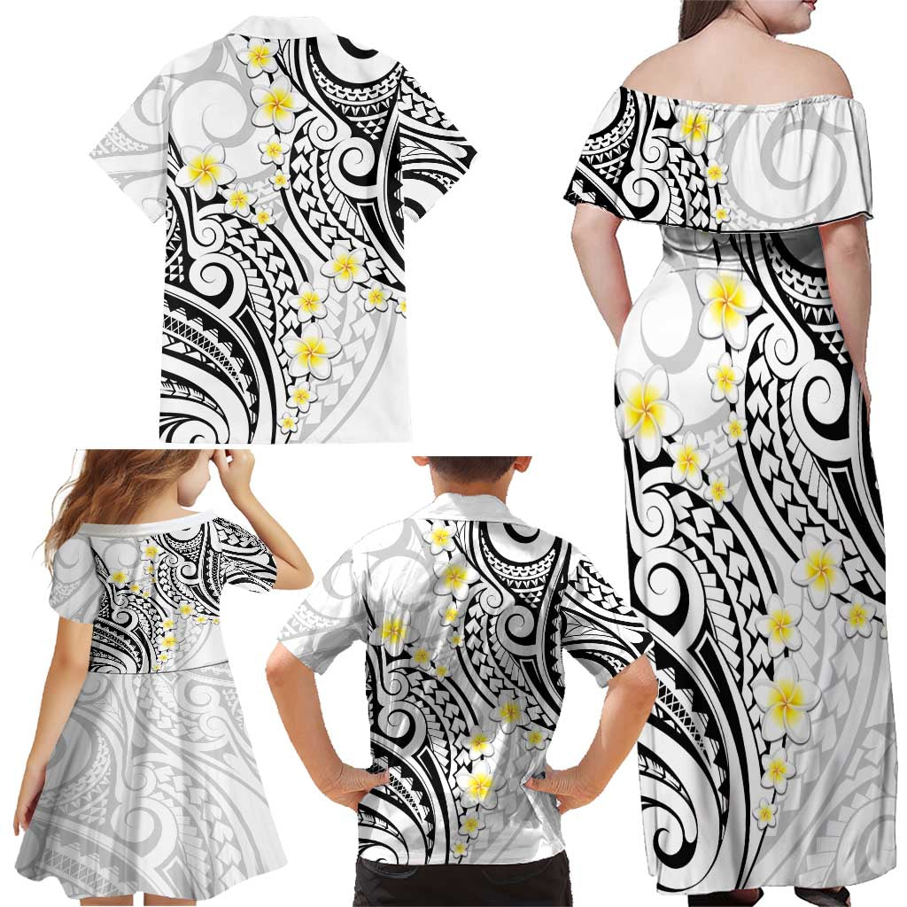 Plumeria With White Polynesian Tattoo Pattern Family Matching Off Shoulder Maxi Dress and Hawaiian Shirt LT05 - Polynesian Pride