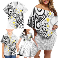Plumeria With White Polynesian Tattoo Pattern Family Matching Off Shoulder Short Dress and Hawaiian Shirt LT05 - Polynesian Pride