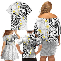 Plumeria With White Polynesian Tattoo Pattern Family Matching Off Shoulder Short Dress and Hawaiian Shirt LT05 - Polynesian Pride