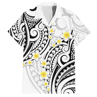 Plumeria With White Polynesian Tattoo Pattern Family Matching Off Shoulder Short Dress and Hawaiian Shirt LT05 Dad's Shirt - Short Sleeve White - Polynesian Pride