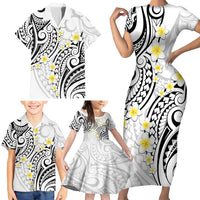 Plumeria With White Polynesian Tattoo Pattern Family Matching Short Sleeve Bodycon Dress and Hawaiian Shirt LT05 - Polynesian Pride