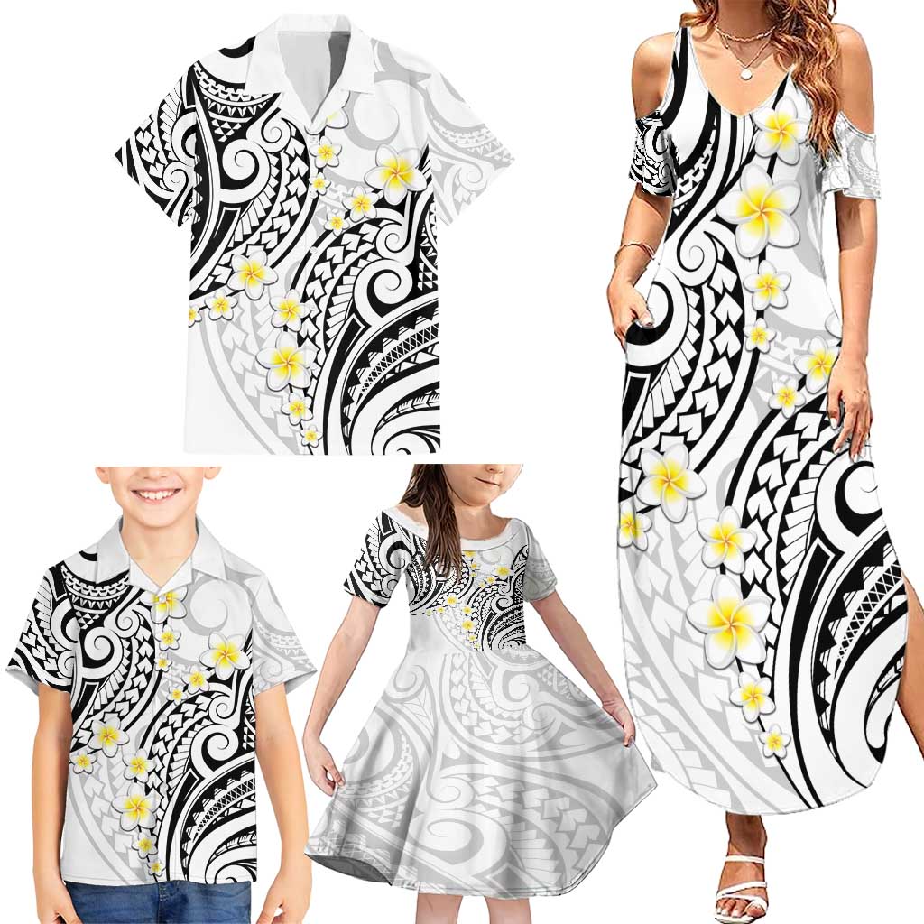 Plumeria With White Polynesian Tattoo Pattern Family Matching Summer Maxi Dress and Hawaiian Shirt LT05 - Polynesian Pride