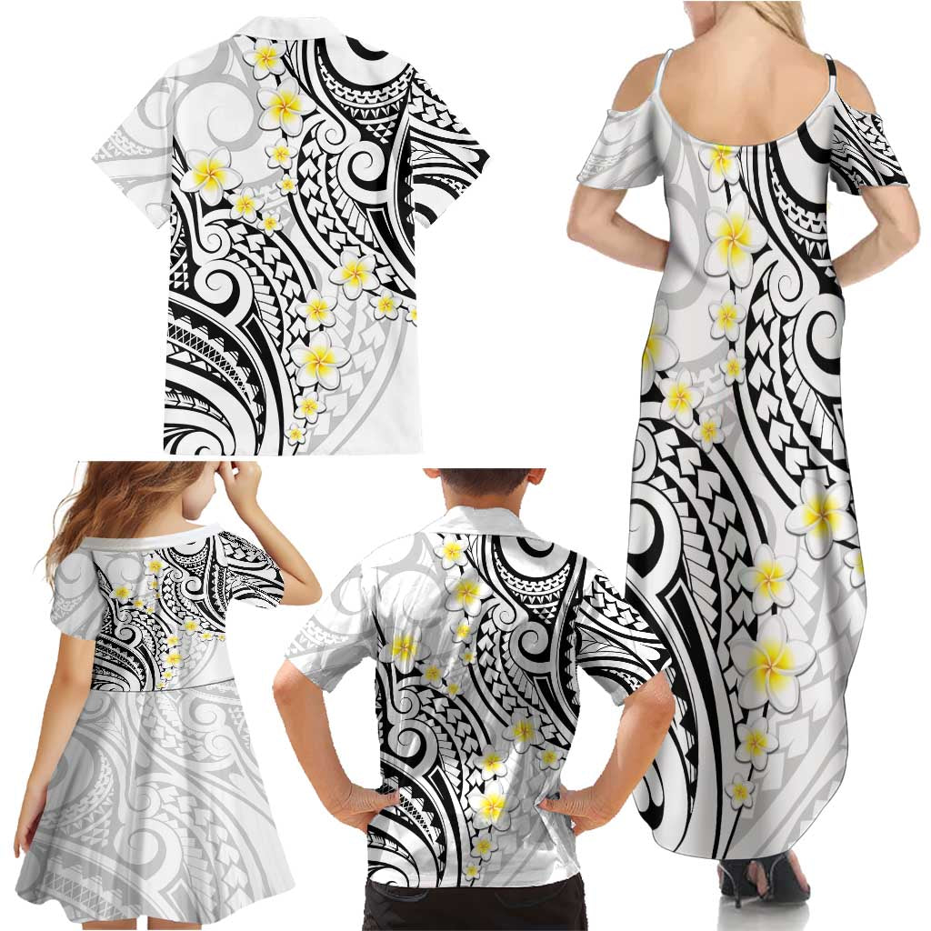 Plumeria With White Polynesian Tattoo Pattern Family Matching Summer Maxi Dress and Hawaiian Shirt LT05 - Polynesian Pride