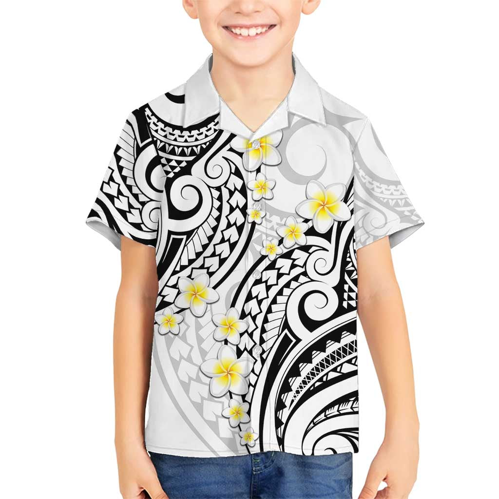 Plumeria With White Polynesian Tattoo Pattern Family Matching Summer Maxi Dress and Hawaiian Shirt LT05 Son's Shirt White - Polynesian Pride