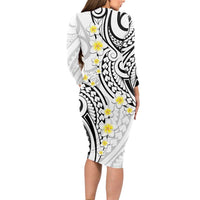 Plumeria With White Polynesian Tattoo Pattern Long Sleeve Bodycon Dress LT05 - Polynesian Pride