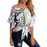 Plumeria With White Polynesian Tattoo Pattern Off Shoulder Wrap Waist Top LT05 - Polynesian Pride