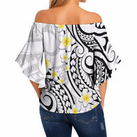 Plumeria With White Polynesian Tattoo Pattern Off Shoulder Wrap Waist Top LT05 - Polynesian Pride