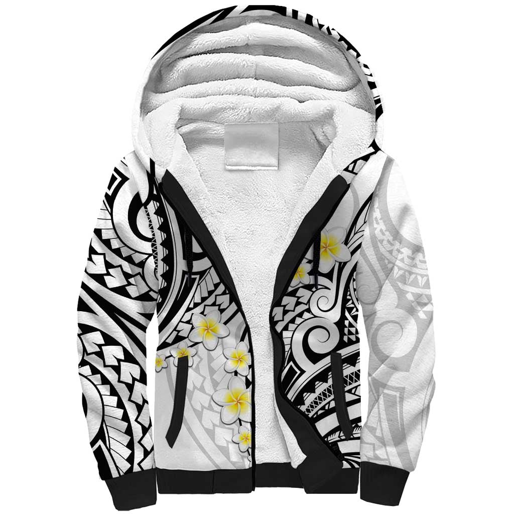 Plumeria With White Polynesian Tattoo Pattern Sherpa Hoodie LT05 Unisex White - Polynesian Pride