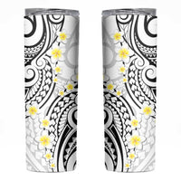 Plumeria With White Polynesian Tattoo Pattern Skinny Tumbler
