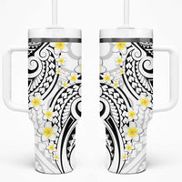 Plumeria With White Polynesian Tattoo Pattern Tumbler With Handle