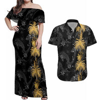Hawaiian Honu And Surfboards Couples Matching Off Shoulder Maxi Dress and Hawaiian Shirt Gold Style - Polynesian Pride