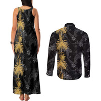 Hawaiian Honu And Surfboards Couples Matching Tank Maxi Dress and Long Sleeve Button Shirt Gold Style - Polynesian Pride