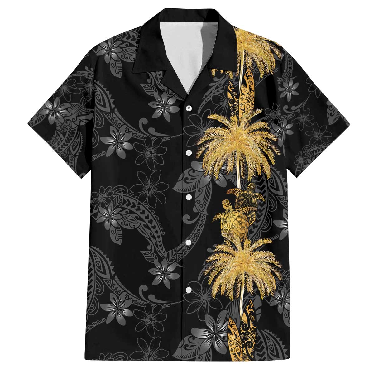 Hawaiian Honu And Surfboards Family Matching Off The Shoulder Long Sleeve Dress and Hawaiian Shirt Gold Style LT05 Dad's Shirt - Short Sleeve Gold - Polynesian Pride