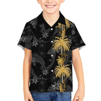 Hawaiian Honu And Surfboards Family Matching Off Shoulder Maxi Dress and Hawaiian Shirt Gold Style LT05 Son's Shirt Gold - Polynesian Pride