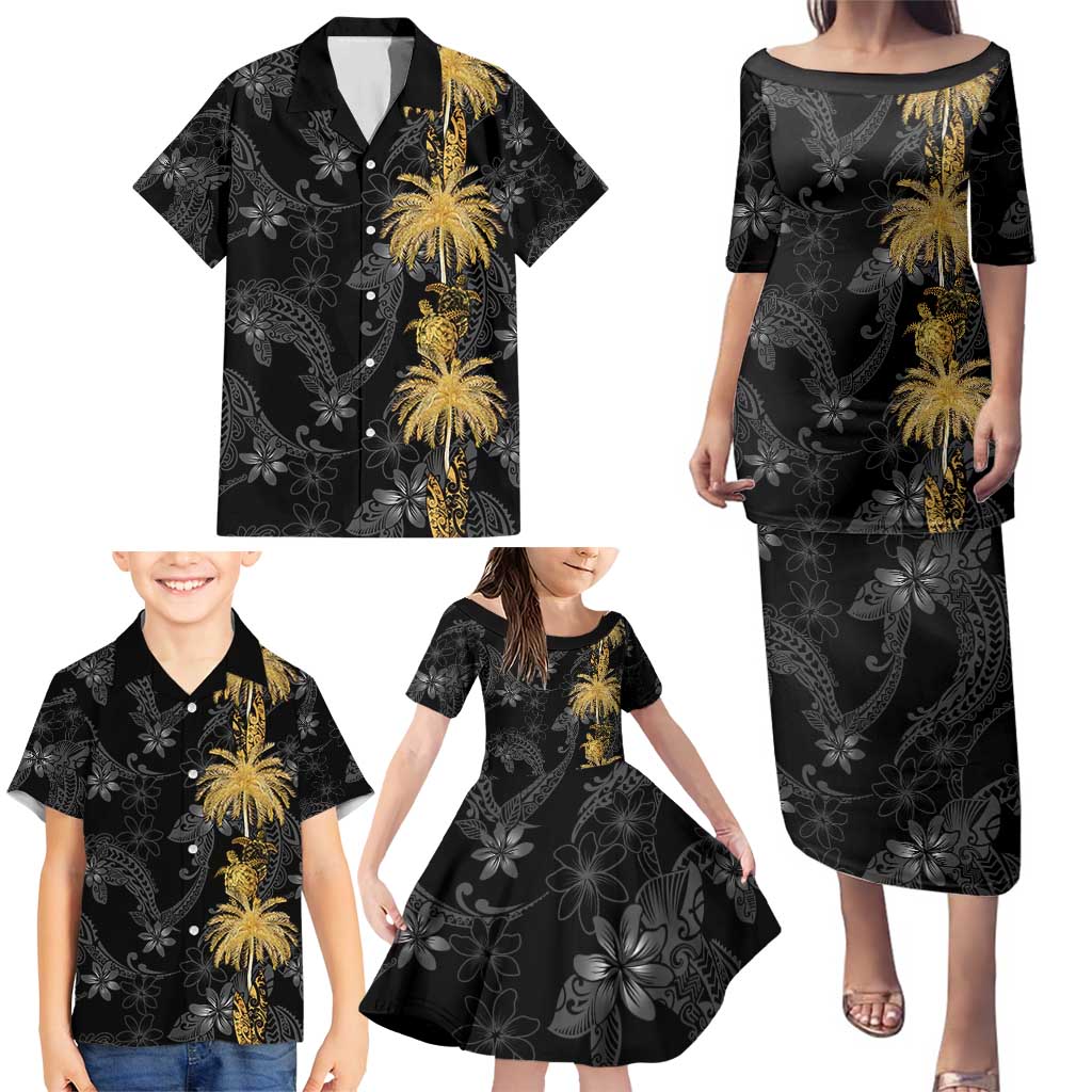 Hawaiian Honu And Surfboards Family Matching Puletasi and Hawaiian Shirt Gold Style LT05 - Polynesian Pride