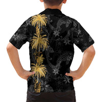 Hawaiian Honu And Surfboards Family Matching Short Sleeve Bodycon Dress and Hawaiian Shirt Gold Style LT05 - Polynesian Pride