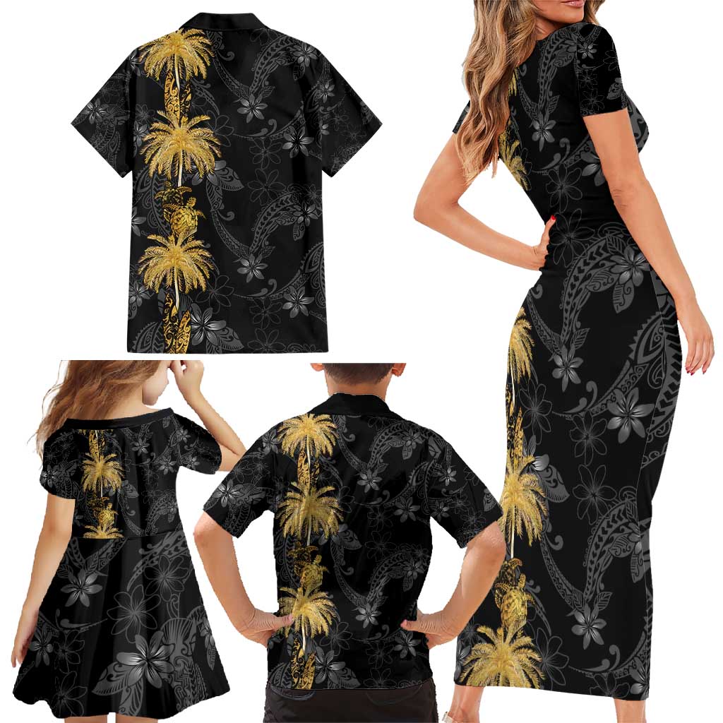 Hawaiian Honu And Surfboards Family Matching Short Sleeve Bodycon Dress and Hawaiian Shirt Gold Style LT05 - Polynesian Pride