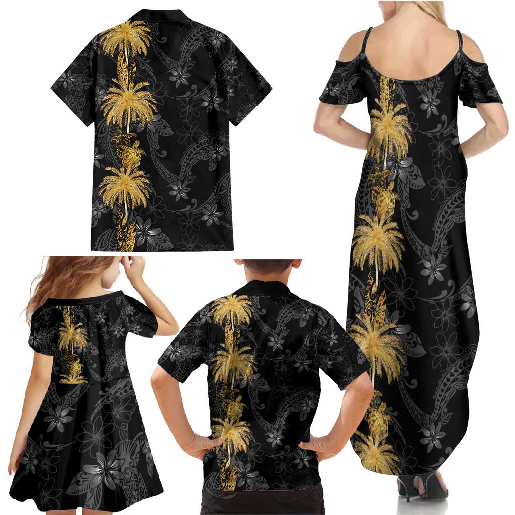 Hawaiian Honu And Surfboards Family Matching Summer Maxi Dress and Hawaiian Shirt Gold Style LT05 - Polynesian Pride