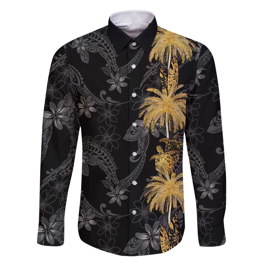 Hawaiian Honu And Surfboards Family Matching Tank Maxi Dress and Hawaiian Shirt Gold Style LT05 Dad's Shirt - Long Sleeve Gold - Polynesian Pride
