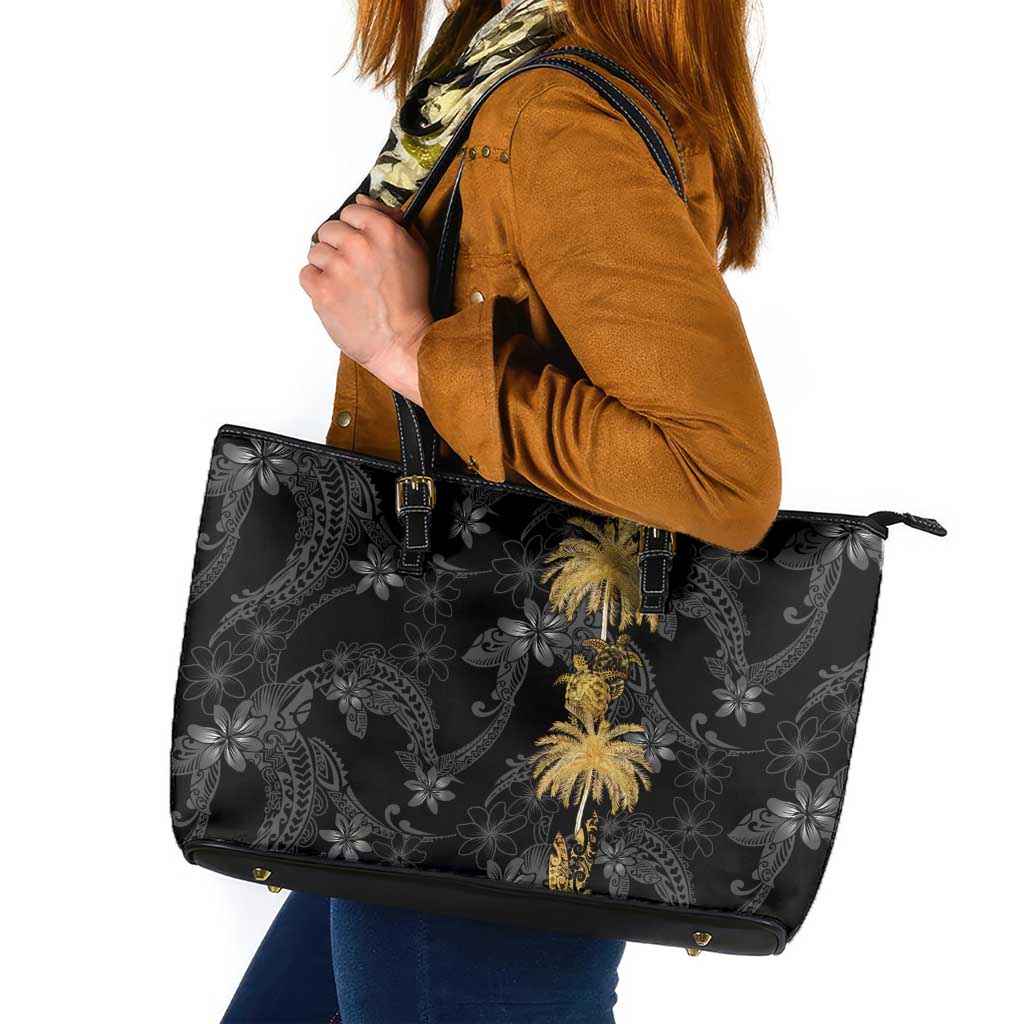 Hawaiian Honu And Surfboards Leather Tote Bag Gold Style LT05 Gold - Polynesian Pride