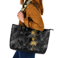Hawaiian Honu And Surfboards Leather Tote Bag Gold Style LT05 Gold - Polynesian Pride