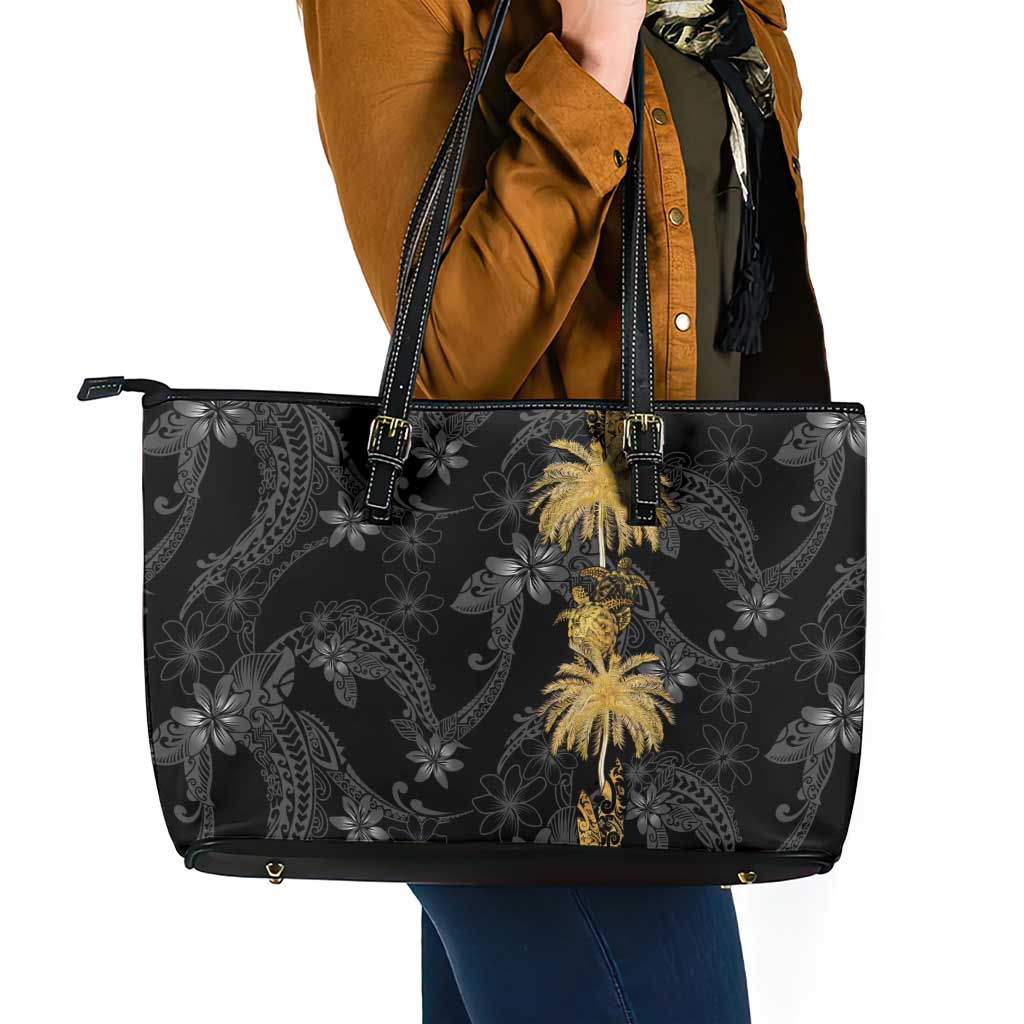 Hawaiian Honu And Surfboards Leather Tote Bag Gold Style LT05 - Polynesian Pride