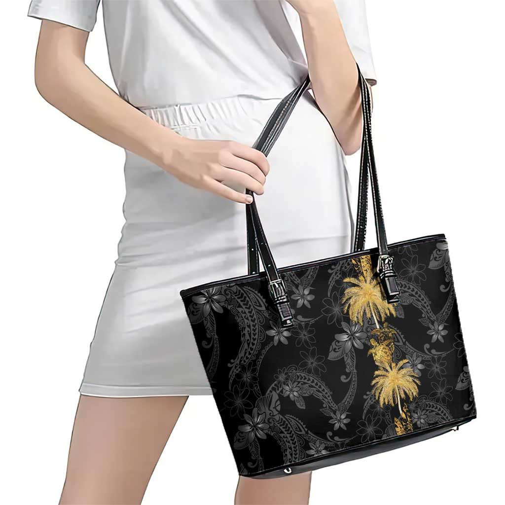 Hawaiian Honu And Surfboards Leather Tote Bag Gold Style LT05 - Polynesian Pride