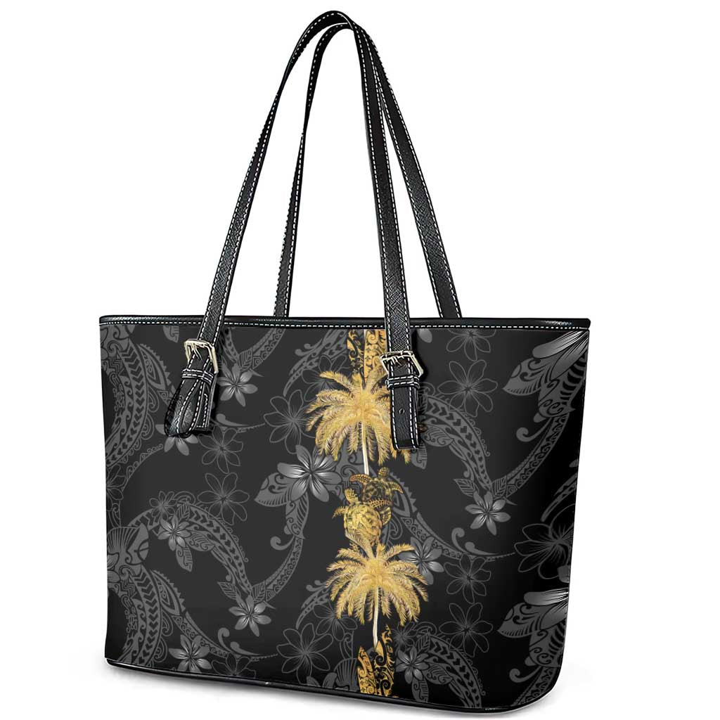 Hawaiian Honu And Surfboards Leather Tote Bag Gold Style LT05 - Polynesian Pride