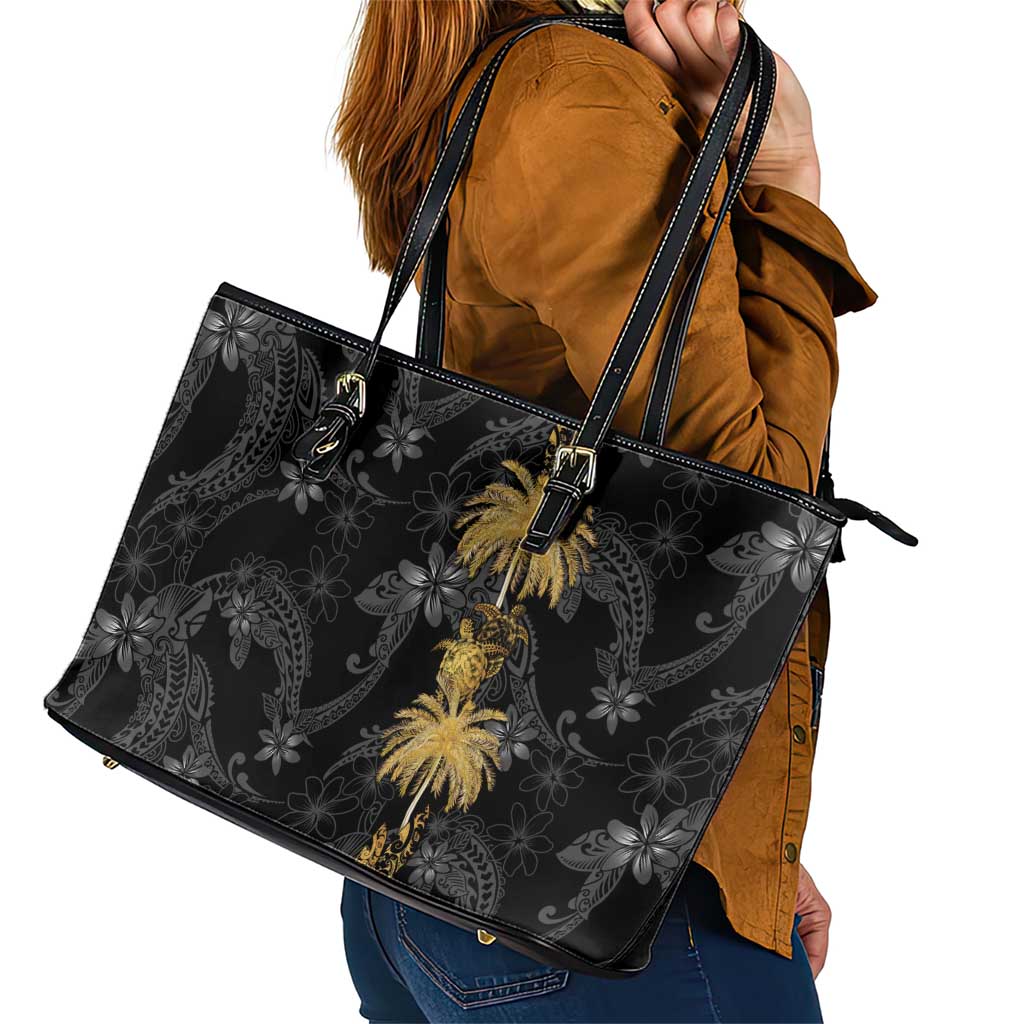 Hawaiian Honu And Surfboards Leather Tote Bag Gold Style LT05 - Polynesian Pride