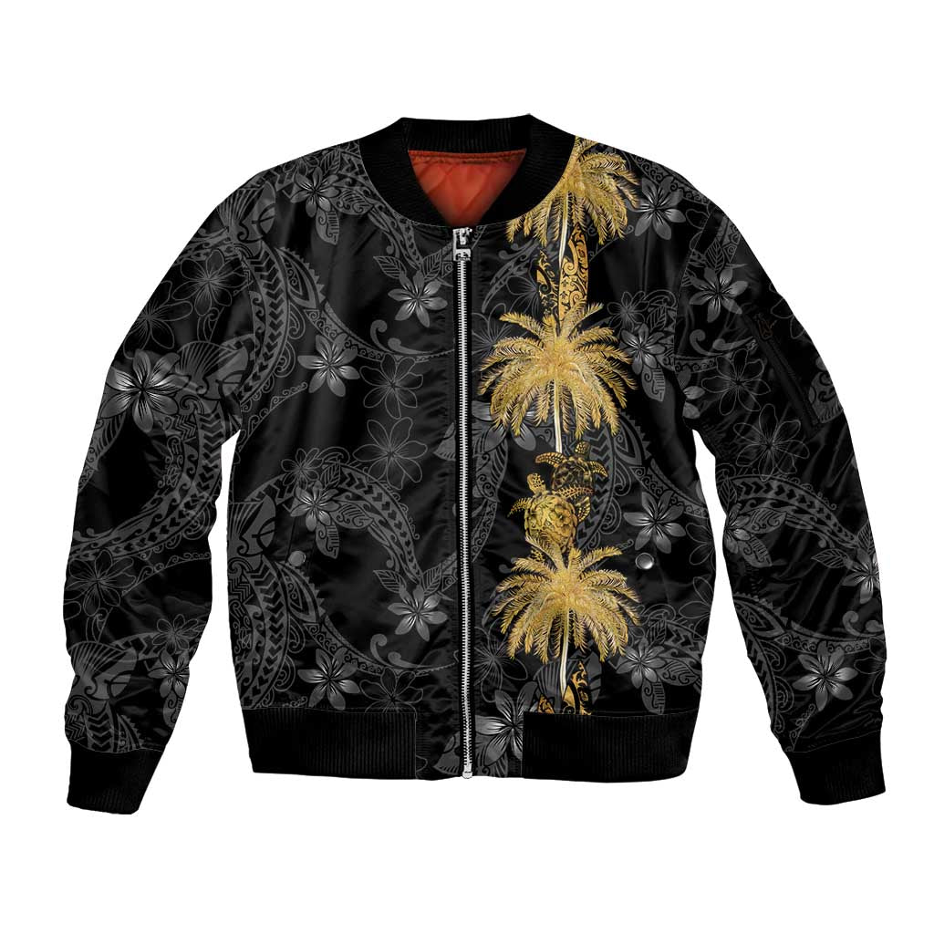 Hawaiian Honu And Surfboards Sleeve Zip Bomber Jacket Gold Style LT05 Unisex Gold - Polynesian Pride