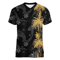 Hawaiian Honu And Surfboards Women V-Neck T-Shirt Gold Style LT05 Female Gold - Polynesian Pride